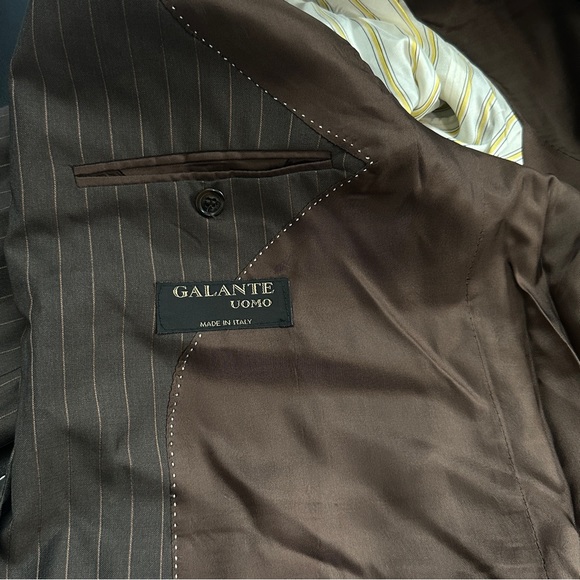 Galante Uomo Super 120s Wool Blazer 46L Brown Stripe Blazer Coat Jacket - Picture 11 of 13